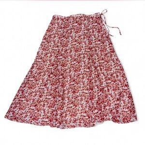 Rena Rowan Floral Chiffon Midi Skirt Size 6 Red White Ditsy Floral A-Line Ruffle